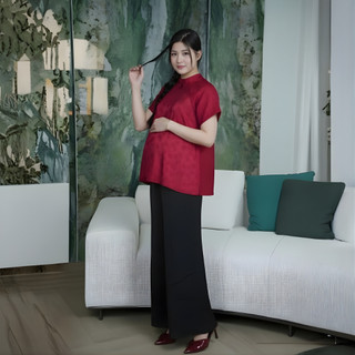 Áo Gấm Cổ Tròn Tay Ngắn Thêu Hoa Đính Ngọc Form Rộng Thoải Mái Cho Mẹ Bầu Và Không Bầu Belles Mam AG26