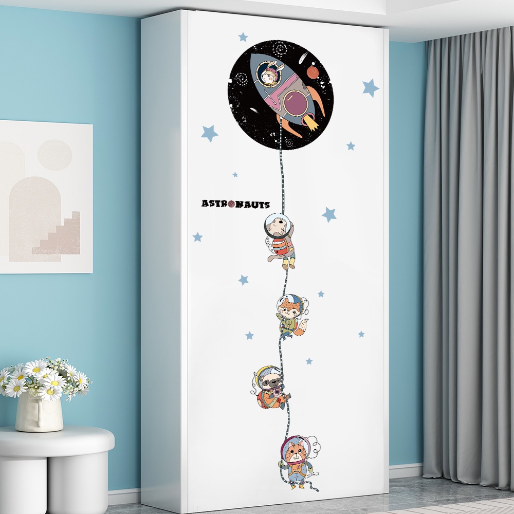 Decal Dán Tường Động Vật Phi Hành Gia Dễ Thương Có Keo Sẵn 80x187cm - Trang Trí Phòng Cho Bé