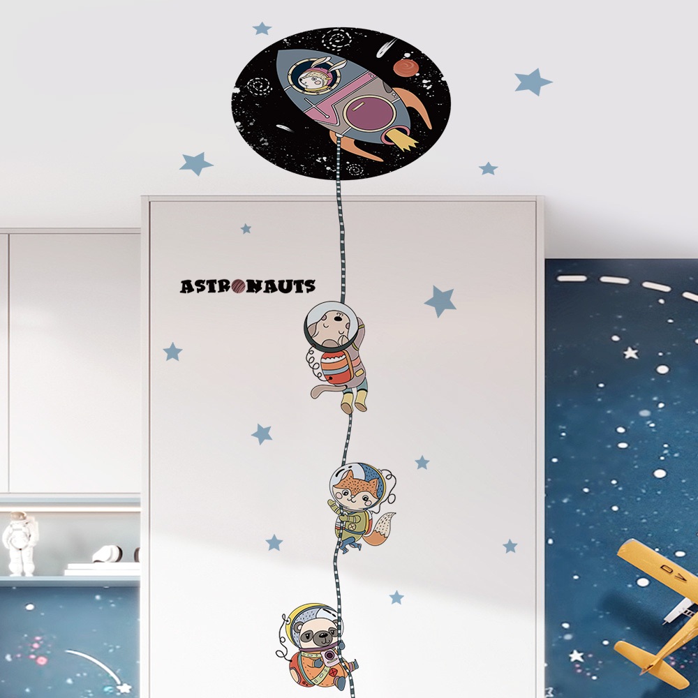 Decal Dán Tường Động Vật Phi Hành Gia Dễ Thương Có Keo Sẵn 80x187cm - Trang Trí Phòng Cho Bé