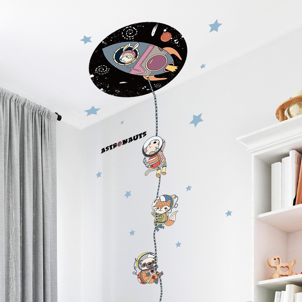 Decal Dán Tường Động Vật Phi Hành Gia Dễ Thương Có Keo Sẵn 80x187cm - Trang Trí Phòng Cho Bé