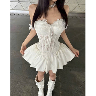 LT - Áo hai dây cúp ren trễ vai xương cá kiểu áo corset ren sexy free size 1527
