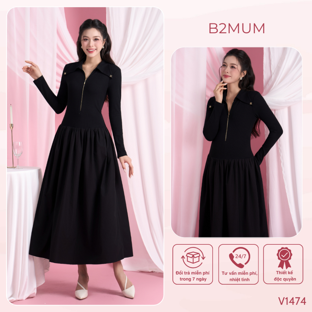 Váy Bầu Len Dài Tay, Ôm Trên Xòe Dưới, Gọn Dáng Thanh Lịch, Đi Làm Đi Chơi Đi Tiệc  V1474 By B2MUM