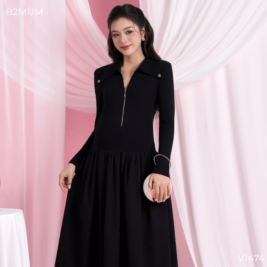 Váy Bầu Len Dài Tay, Ôm Trên Xòe Dưới, Gọn Dáng Thanh Lịch, Đi Làm Đi Chơi Đi Tiệc  V1474 By B2MUM