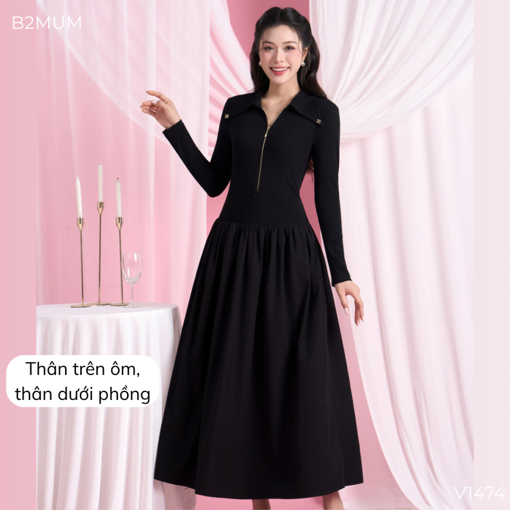 Váy Bầu Len Dài Tay, Ôm Trên Xòe Dưới, Gọn Dáng Thanh Lịch, Đi Làm Đi Chơi Đi Tiệc  V1474 By B2MUM