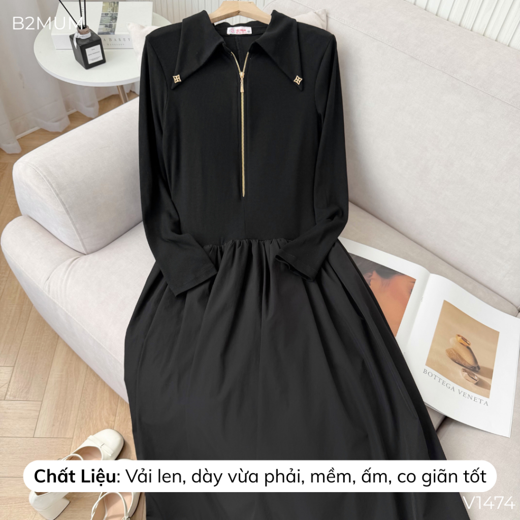 Váy Bầu Len Dài Tay, Ôm Trên Xòe Dưới, Gọn Dáng Thanh Lịch, Đi Làm Đi Chơi Đi Tiệc  V1474 By B2MUM
