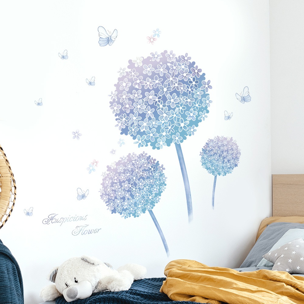 Decal Dán Tường Hoa Cẩm Tú Cầu Pastel Có Keo Sẵn 110x113cm - Trang Trí Không Gian Phòng Khách