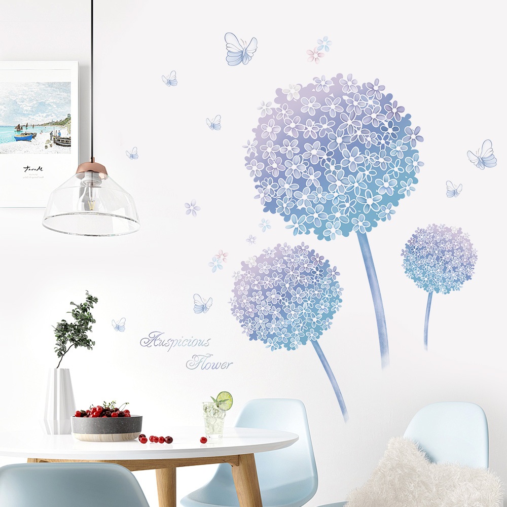 Decal Dán Tường Hoa Cẩm Tú Cầu Pastel Có Keo Sẵn 110x113cm - Trang Trí Không Gian Phòng Khách