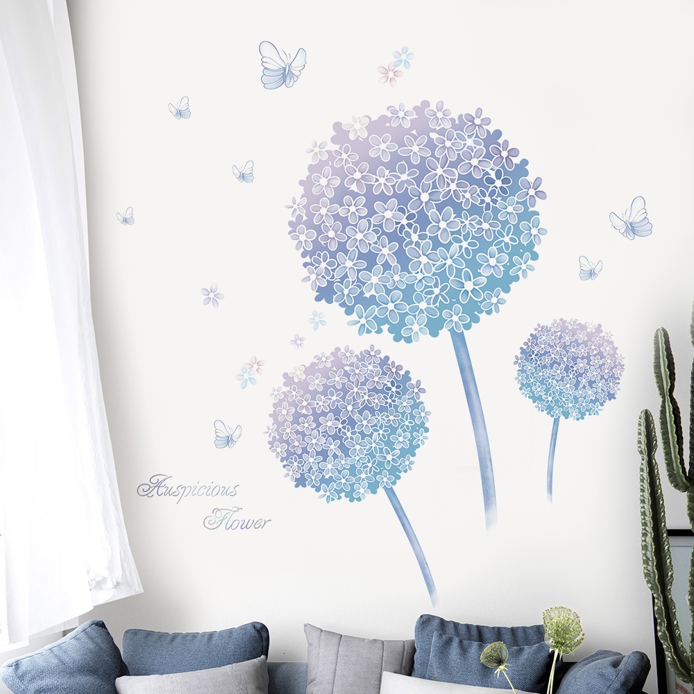 Decal Dán Tường Hoa Cẩm Tú Cầu Pastel Có Keo Sẵn 110x113cm - Trang Trí Không Gian Phòng Khách