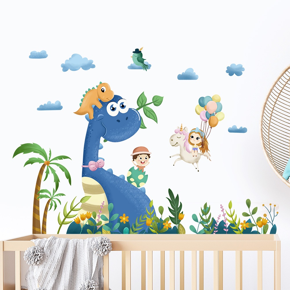 Decal Dán Tường Hình Khủng Long Và Bé Có Keo Sẵn 115x81cm - Trang Trí Phòng Bé Sinh Động, Dễ Thương