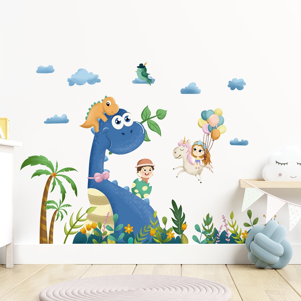 Decal Dán Tường Hình Khủng Long Và Bé Có Keo Sẵn 115x81cm - Trang Trí Phòng Bé Sinh Động, Dễ Thương