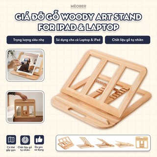 Kệ, Giá Đỡ Laptop & iPad Gỗ Cao Cấp Woody Art Stand, hỗ trợ viết vẽ, tản nhiệt máy, kê đa góc nghiêng by MèoBer