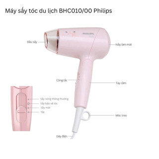 Máy Sấy Tóc PHILIPS BHC010/10 - BHC010/00 Công Suất 1200 W Thiết Kế Gấp Gọn 3 Chế Độ Sấy Khô
