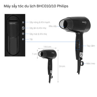 Máy Sấy Tóc PHILIPS BHC010/10 - BHC010/00 Công Suất 1200 W Thiết Kế Gấp Gọn 3 Chế Độ Sấy Khô