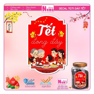 Tem Tết, Decal Dán Tết Đong Đầy Chúc Mừng Năm Mới Decor Trang Trí Hộp Quà, Bánh, Kẹo, Mứt Ngày Tết.