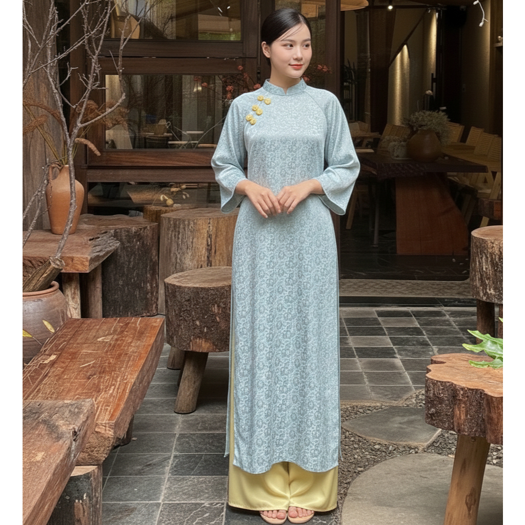 Bộ đồ cách tân Áo dài suông cao cổ tay lỡ gấm thọ cúc vải truyền thống mặc Tết lễ  cổ truyền xanh hồng trẻ trung T1445G