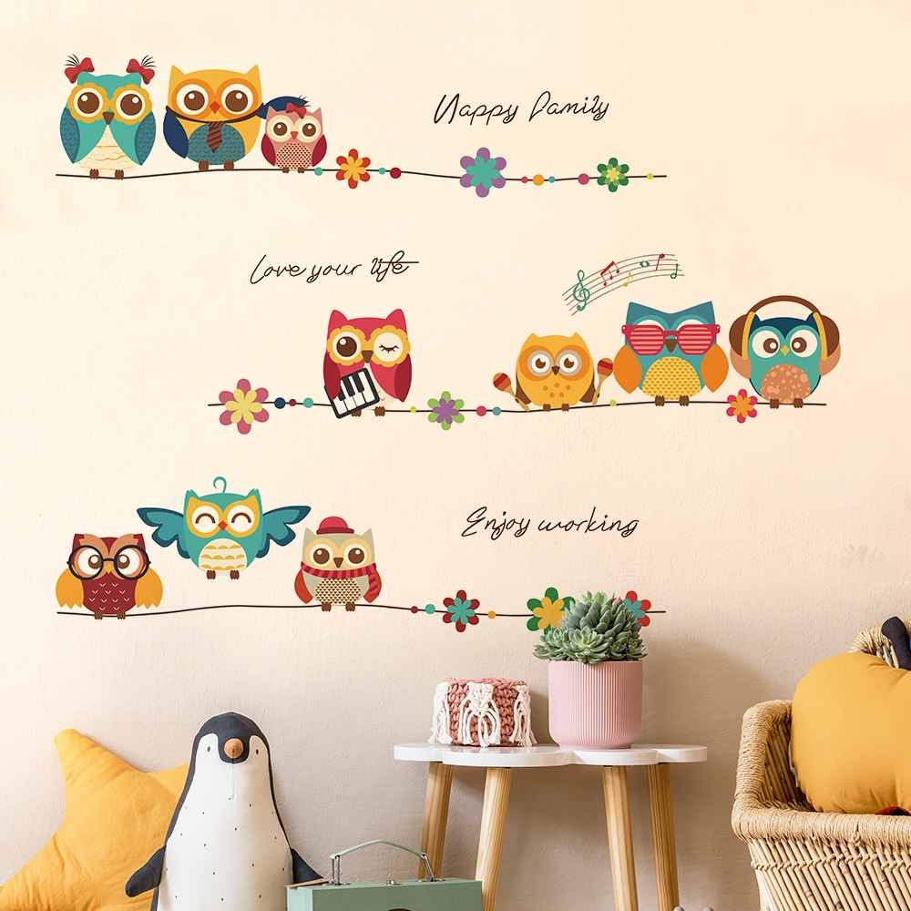 Decal Dán Tường Hình Cú Dễ Thương Có Keo Sẵn 105x95cm - Trang Trí Phòng Ngủ