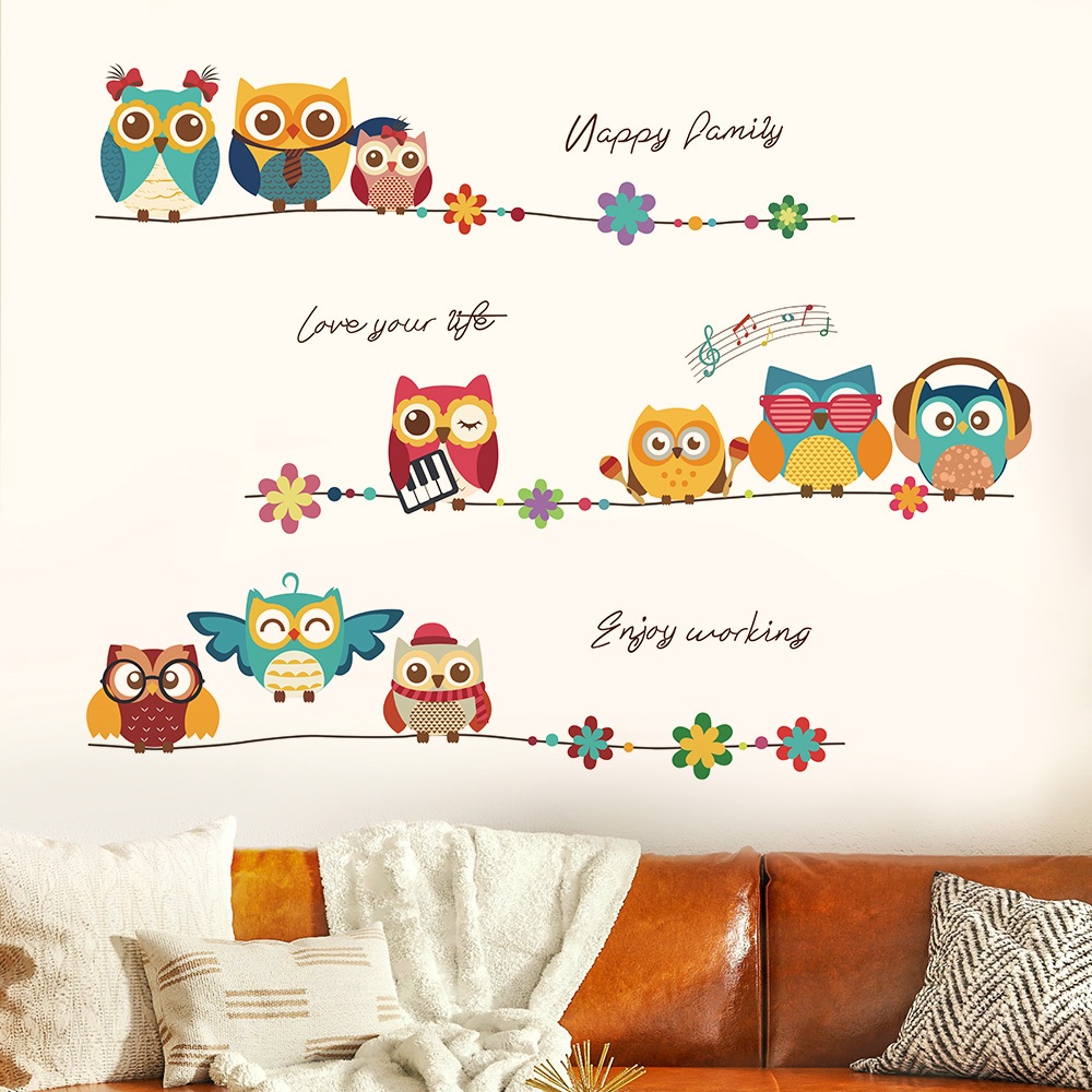 Decal Dán Tường Hình Cú Dễ Thương Có Keo Sẵn 105x95cm - Trang Trí Phòng Ngủ