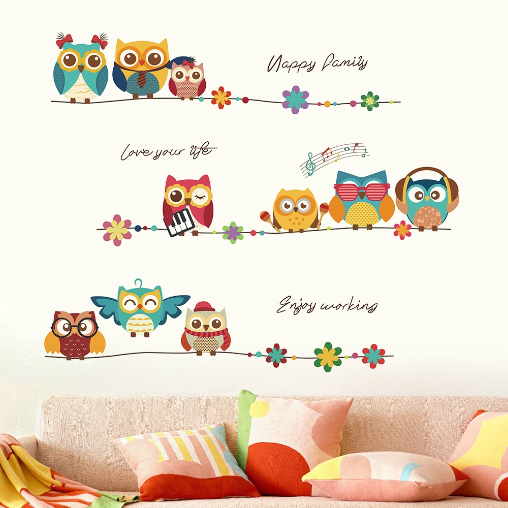 Decal Dán Tường Hình Cú Dễ Thương Có Keo Sẵn 105x95cm - Trang Trí Phòng Ngủ