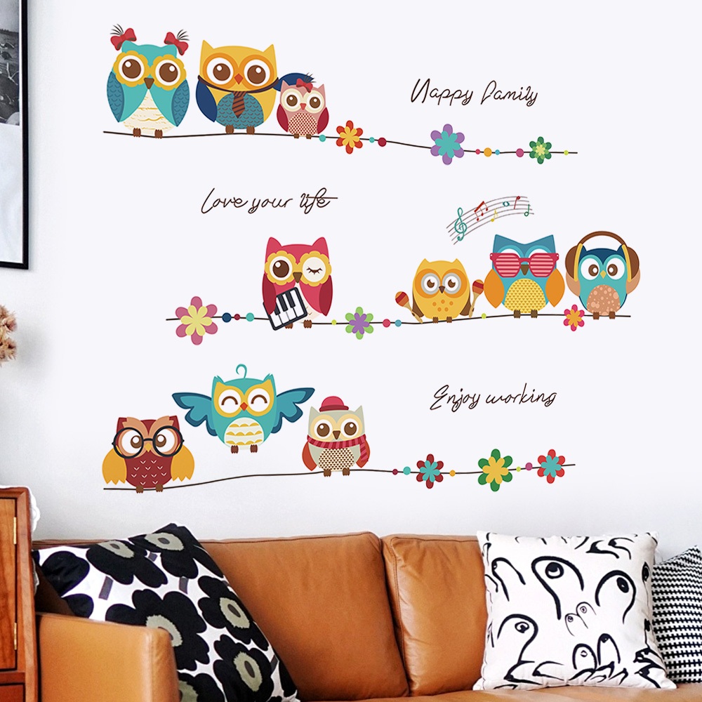 Decal Dán Tường Hình Cú Dễ Thương Có Keo Sẵn 105x95cm - Trang Trí Phòng Ngủ