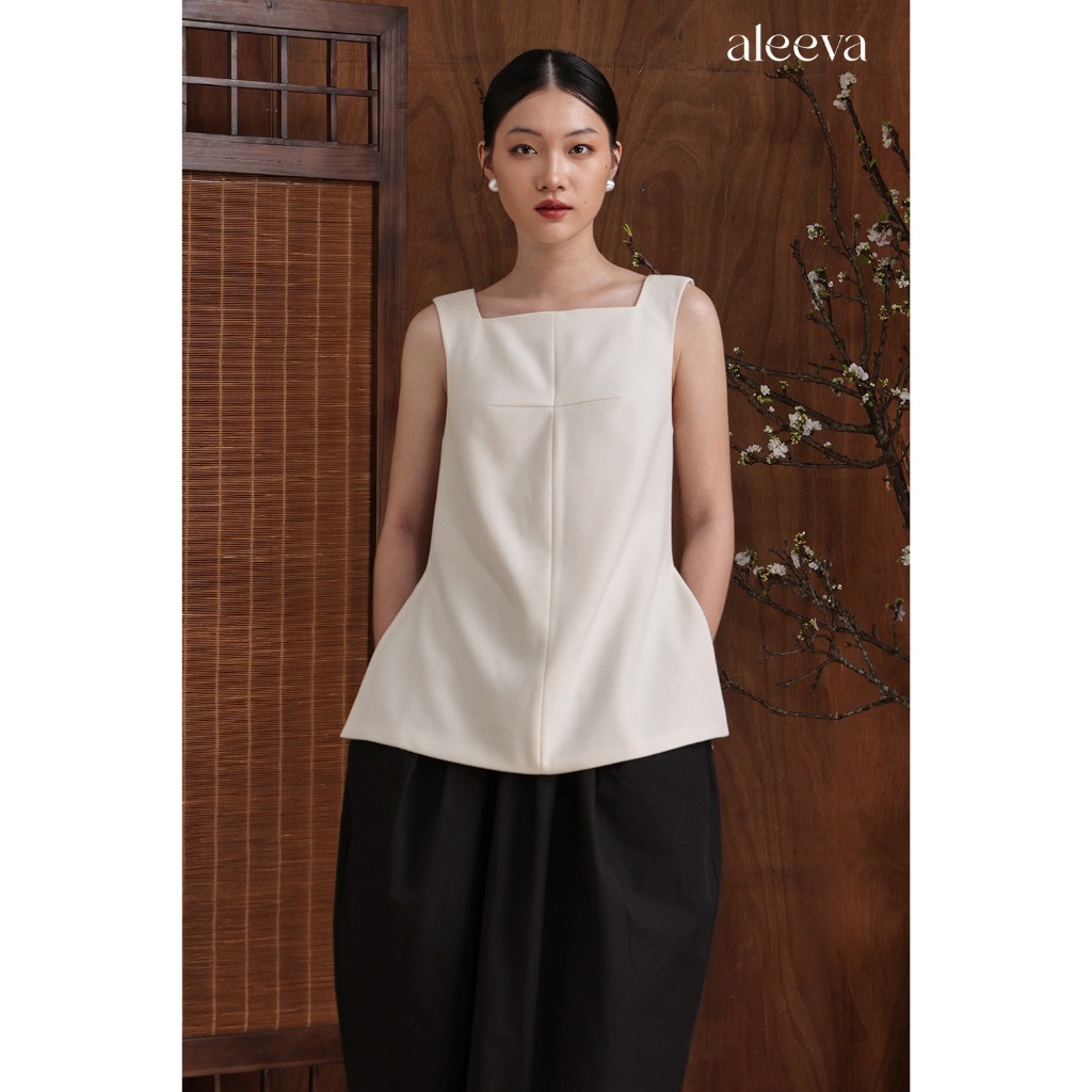 Áo Tanktop Dáng Suông ALEEVA - GUMAC Cổ Vuông Không Tay Cách Điệu Hình Chữ Thập EAG01057
