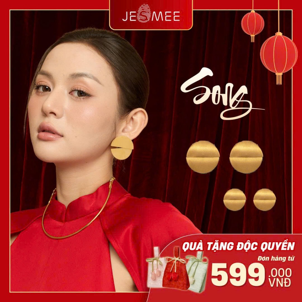 Khuyên tai nữ SONG thiết kế 2 nửa hình tròn bề mặt vân chải xước độc ...