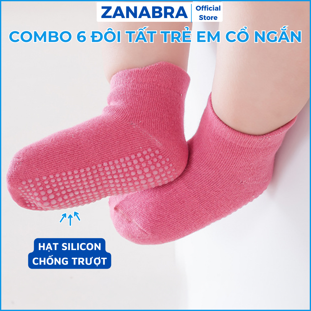 [DEAL SHOCK]Combo 6 đôi tất trẻ em cổ ngắn chất cotton mềm mại, vớ trẻ em thiết kế chống trượt ZANABRA T4872
