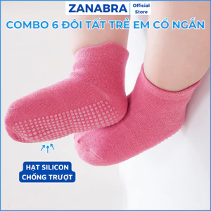 Combo 6 đôi tất trẻ em cổ ngắn chất cotton mềm mại, vớ trẻ em thiết kế chống trượt ZANABRA T4872