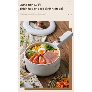 Nồi lẩu điện dung tích 1.6L Bear MC-4H16U (DRG-P16M2), 700W, Ca nấu mì, xào, hầm, kèm lồng hấp