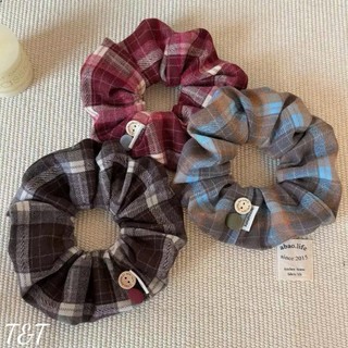 Scrunchies cột tóc vải caro vintage nhiều màu sắc