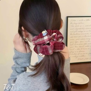 Scrunchies cột tóc vải caro vintage nhiều màu sắc