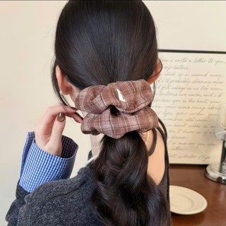 Scrunchies cột tóc vải caro vintage nhiều màu sắc