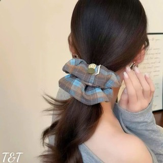 Scrunchies cột tóc vải caro vintage nhiều màu sắc