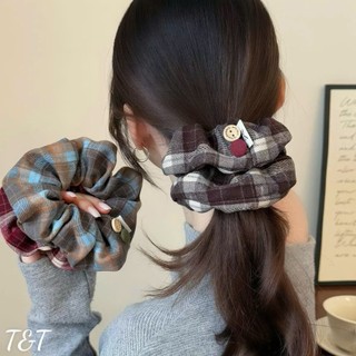 Scrunchies cột tóc vải caro vintage nhiều màu sắc