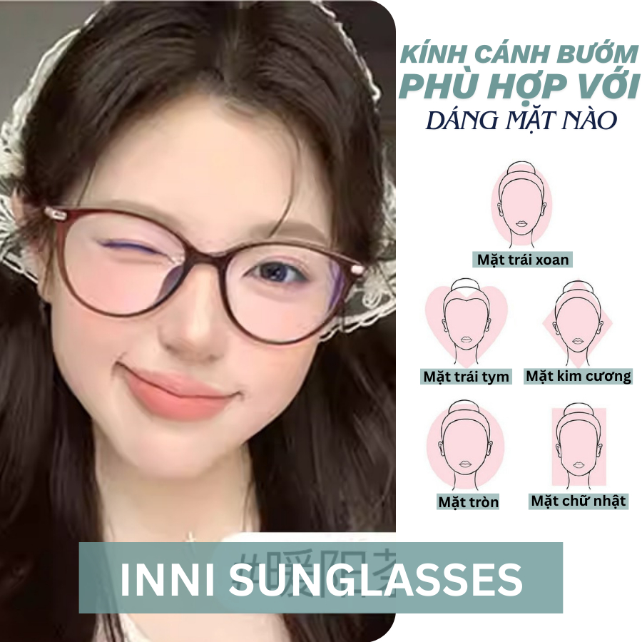 Kính Cận Nữ INNI Dáng Mắt Mèo Retro, Gọng TR90 Siêu Nhẹ Dẻo, Chống Ánh Sáng Xanh, Hợp Đi Học Đi Chơi