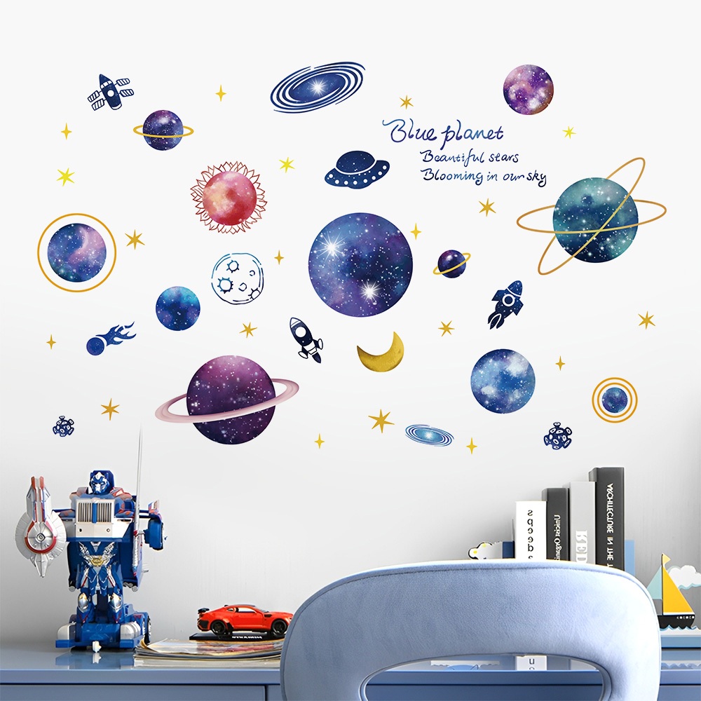 Decal Dán Tường Vũ Trụ Và Các Hành Tinh - Phi Hành Gia – Có Keo Sẵn 138x86cm Trang Trí Phòng Cho Bé