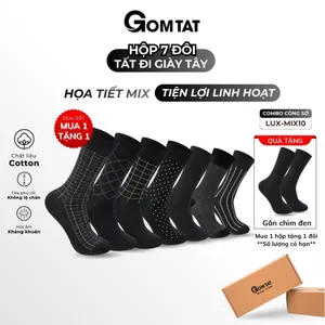 Hộp 7 đôi tất giày tây nam cổ cao tone màu đen GOMTAT mẫu MIX10, sợi cotton cao cấp thoáng khí - GOM-MIX10-CB7