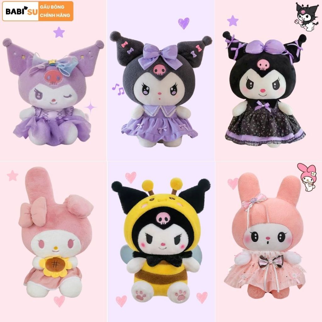 Gấu Bông Kuromi Melody Mặc Váy Sang Trọng Cosplay Nhiều Mẫu Làm Quà Tặng Cho Bạn Gái,Bé Gái. Babisu