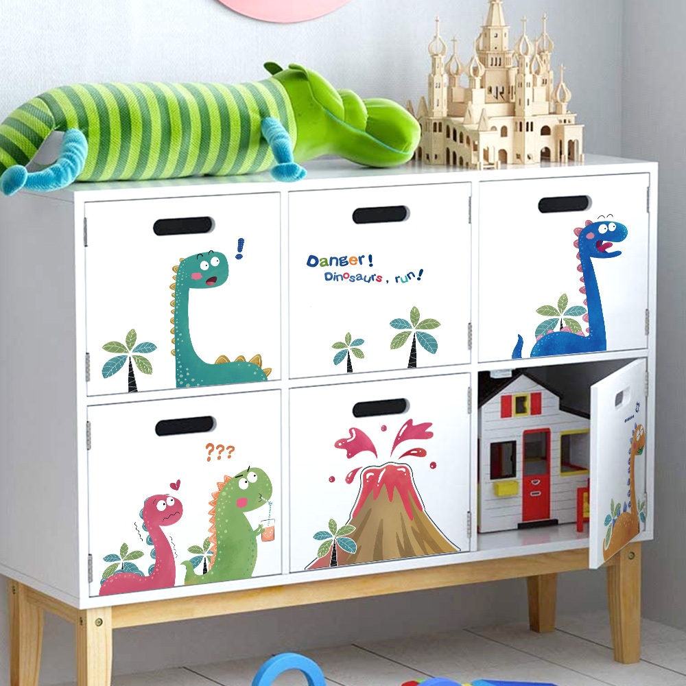 Decal Dán Tường Đàn Khủng Long Và Núi Lửa Ngộ Nghĩnh Có Keo Sẵn 199x44cm - Trang Trí Phòng Ngủ Bé