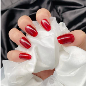 Nailbox Mã[Đ025] Nail Thiết Thủ Công Tone Đỏ Trơn Sáng Da Dáng Ngắn, Diện Tết Siêu Xinh
