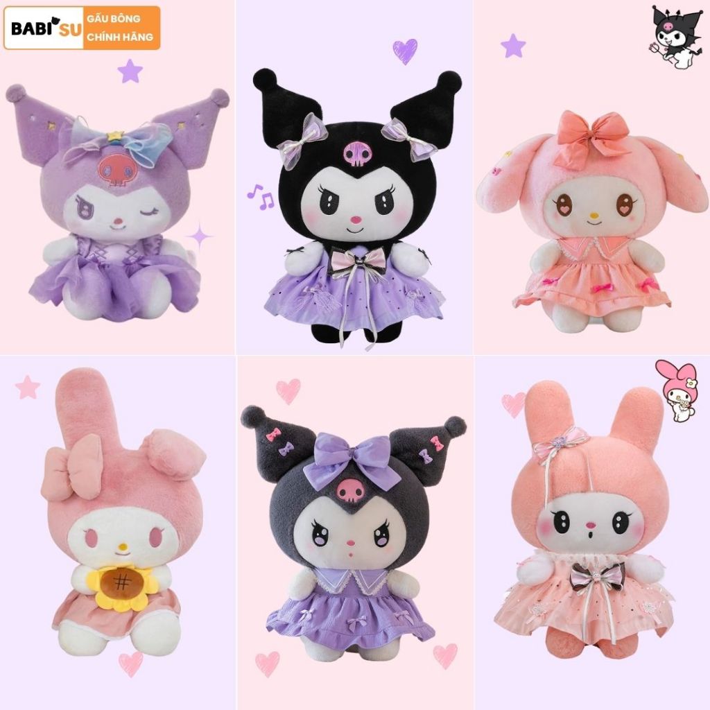[ Mẫu 2026 ] Gấu Bông Kuromi Melody Mặc Váy Đính Nơ Sang Trọng, Thú Nhồi Bông Korumi Làm Quà Tặng Cho Bé,Bạn Gái