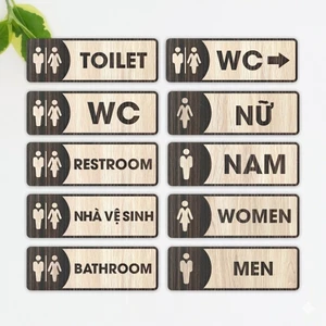 Bảng Gỗ Toilet WC Nam Nữ, Biển Chỉ Dẫn Phòng Vệ Sinh Decor Vintage, Dán Keo Sẵn, Khắc Theo Yêu Cầu