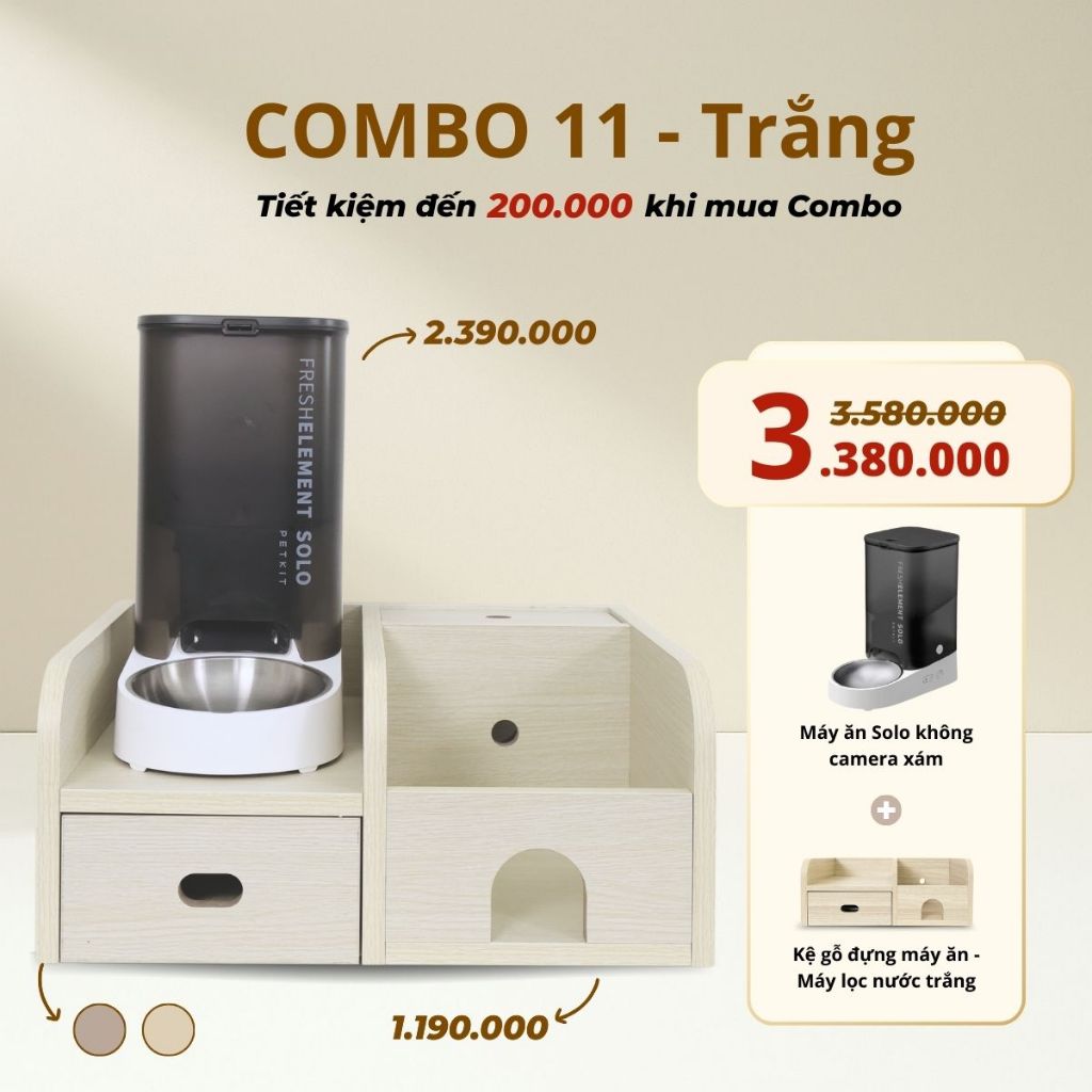 Combo Kệ Gỗ + Máy Ăn Tự Động Dành Cho Mèo Petkit Tiện Lợi