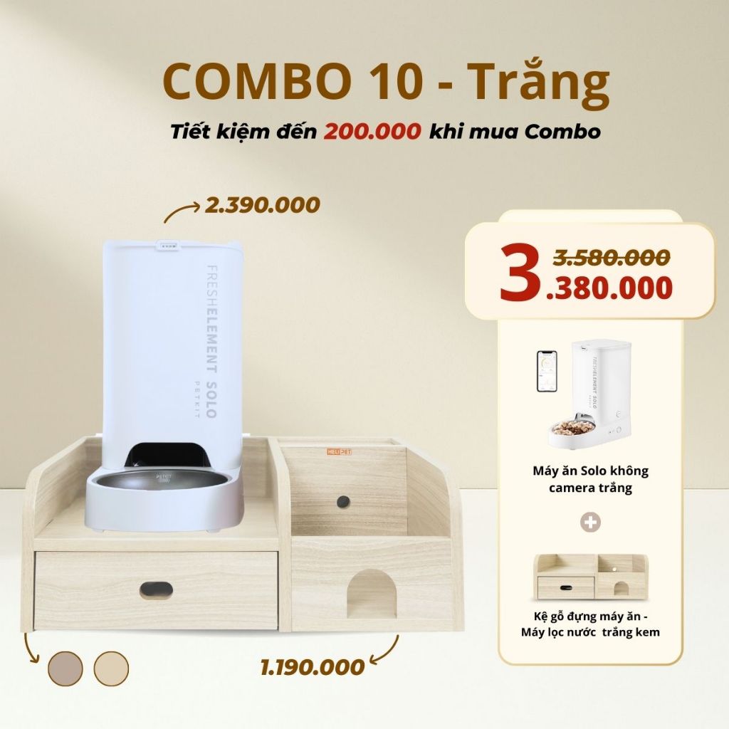 Combo Kệ Gỗ + Máy Ăn Tự Động Dành Cho Mèo Petkit Tiện Lợi