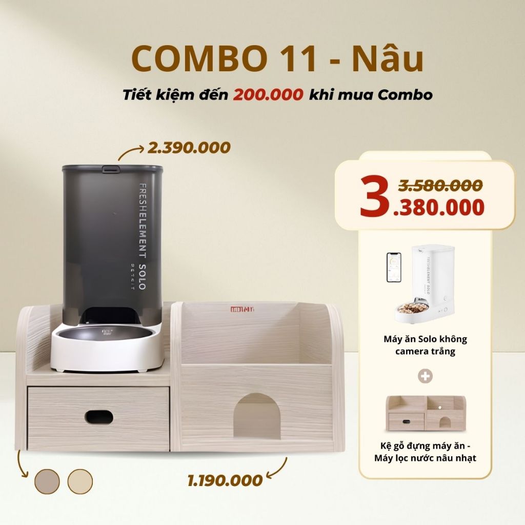 Combo Kệ Gỗ + Máy Ăn Tự Động Dành Cho Mèo Petkit Tiện Lợi