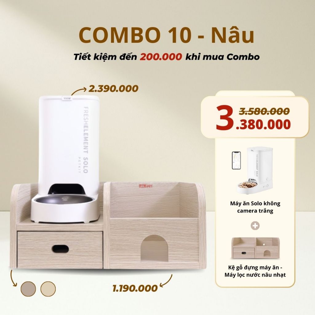 Combo Kệ Gỗ + Máy Ăn Tự Động Dành Cho Mèo Petkit Tiện Lợi