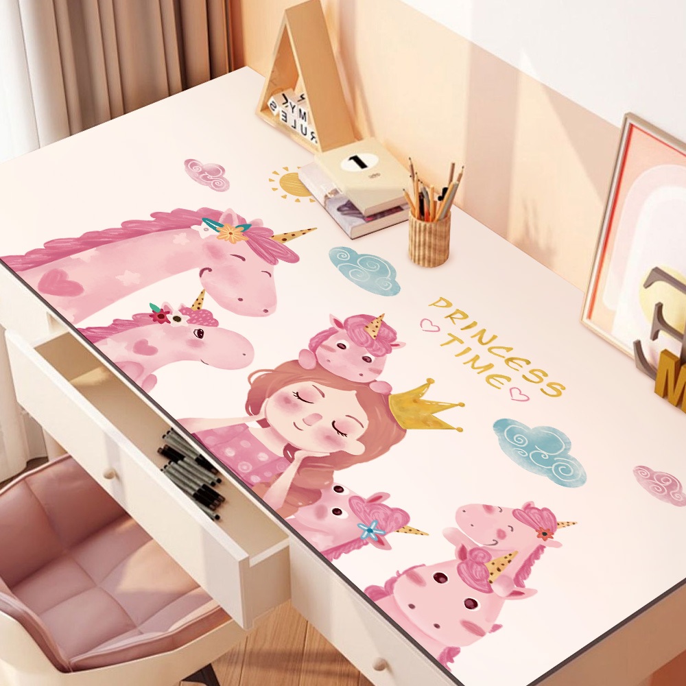 Decal Dán Tường Công Chúa Và Kì Lân Màu Hồng Pastel Có Keo Sẵn 71x42cm - Trang Trí Phòng Cho Bé
