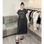 Đầm nữ mặc nhà đi chơi bigsize bầu T1238G Váy suông dài form rộng xẻ tay hến cổ tròn xám họa tiết 1987 vintage basic