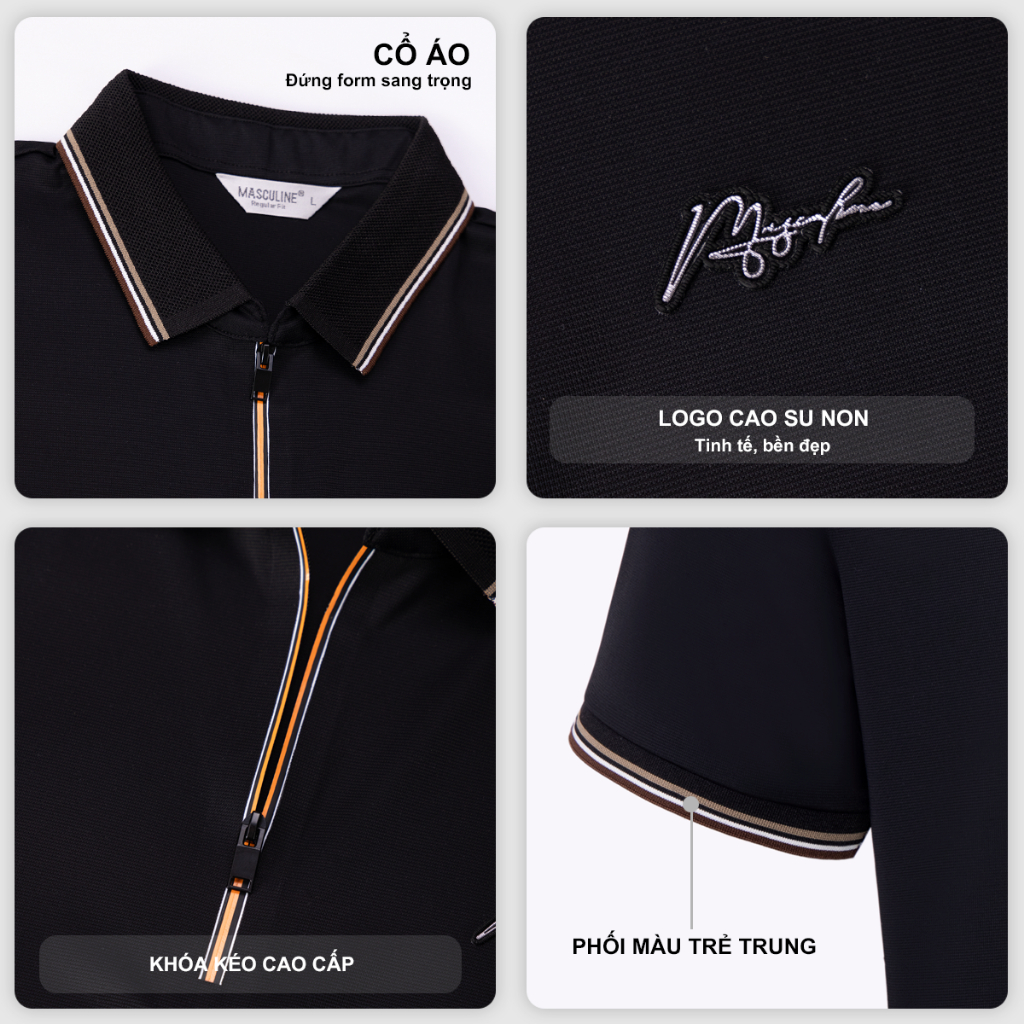 Áo polo nam MASCULINE APL614 chất liệu silk nylon spandex form regular fit cổ bo phối màu