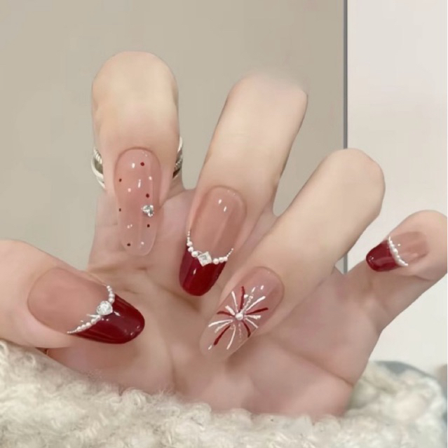 Nailbox Mã [T027] Nail Thiết Thủ Công Mẫu Pháo Hoa Hotrend Cho Nàng Diện Tết Siêu Xinh