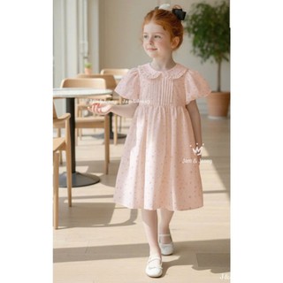[B&G] Đầm váy hoa cổ sen tay bồng màu hồng dễ thương cho bé gái từ 10-45kg